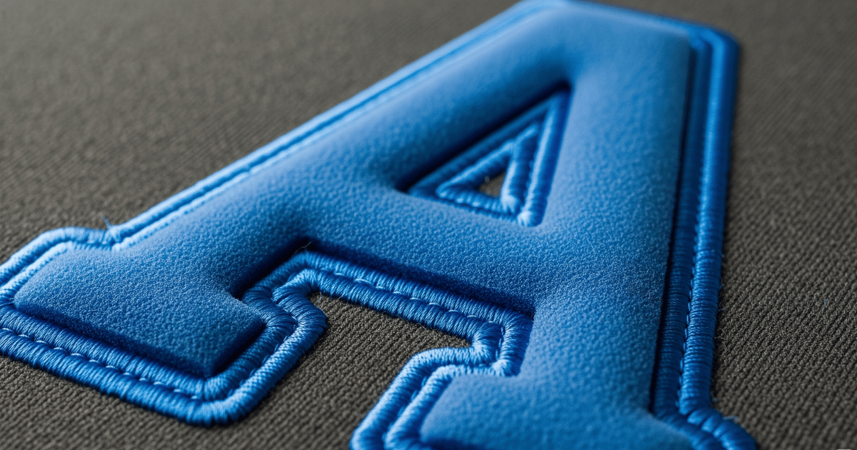 Close-up detail of 3D puff embroidery showing raised stitching texture and vibrant thread colors.