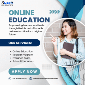 Student learning through online education with laptop and books.