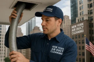 Professional New York air duct cleaning service improving indoor air quality. Expert technicians removing dust, allergens, and debris from duct systems